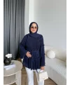 Hen - Piliseli Şifon Bluz - Lacivert