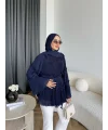 Hen - Piliseli Şifon Bluz - Lacivert