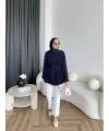 Hen - Piliseli Şifon Bluz - Lacivert