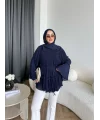 Hen - Piliseli Şifon Bluz - Lacivert