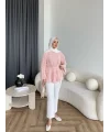 Hen - Piliseli Şifon Bluz - Pembe