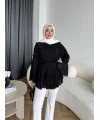 Hen - Piliseli Şifon Bluz - Siyah