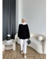 Hen - Piliseli Şifon Bluz - Siyah