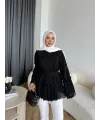Hen - Piliseli Şifon Bluz - Siyah