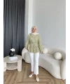 Hen - Piliseli Şifon Bluz - Yeşil