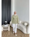 Hen - Piliseli Şifon Bluz - Yeşil