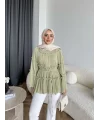 Hen - Piliseli Şifon Bluz - Yeşil