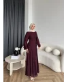 Hen - Senas Şerit Detay Elbise - Bordo