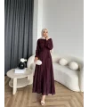 Hen - Senas Şerit Detay Elbise - Bordo