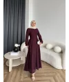 Hen - Senas Şerit Detay Elbise - Bordo