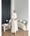 Hen - Senas Şerit Detay Elbise - Ekru