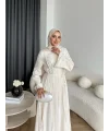 Hen - Senas Şerit Detay Elbise - Ekru