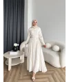 Hen - Senas Şerit Detay Elbise - Ekru