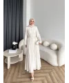 Hen - Senas Şerit Detay Elbise - Ekru