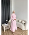 Hen - Senas Şerit Detay Elbise - Pembe