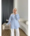 Hen - Sergan V Yaka Fermuarlı Gömlek - Bebe Mavi