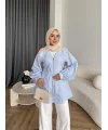Hen - Sergan V Yaka Fermuarlı Gömlek - Bebe Mavi