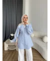 Hen - Sergan V Yaka Fermuarlı Gömlek - Bebe Mavi