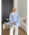 Hen - Sergan V Yaka Fermuarlı Gömlek - Bebe Mavi