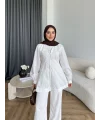 Hen - Sergan V Yaka Fermuarlı Gömlek - Beyaz