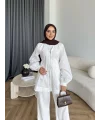 Hen - Sergan V Yaka Fermuarlı Gömlek - Beyaz