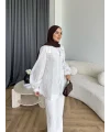 Hen - Sergan V Yaka Fermuarlı Gömlek - Beyaz
