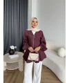 Hen - Sergan V Yaka Fermuarlı Gömlek - Bordo
