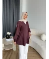 Hen - Sergan V Yaka Fermuarlı Gömlek - Bordo