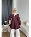 Hen - Sergan V Yaka Fermuarlı Gömlek - Bordo