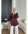 Hen - Sergan V Yaka Fermuarlı Gömlek - Bordo