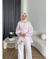 Hen - Sergan V Yaka Fermuarlı Gömlek - Pembe