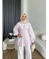Hen - Sergan V Yaka Fermuarlı Gömlek - Pembe