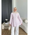 Hen - Sergan V Yaka Fermuarlı Gömlek - Pembe