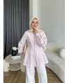 Hen - Sergan V Yaka Fermuarlı Gömlek - Pembe