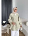 Hen - Sergan V Yaka Fermuarlı Gömlek - Yeşil