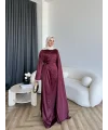 Hen - Volan Saten Elbise - Bordo
