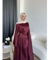 Hen - Volan Saten Elbise - Bordo