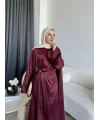 Hen - Volan Saten Elbise - Bordo