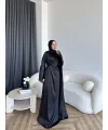 Hen - Volan Saten Elbise - Siyah