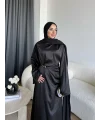 Hen - Volan Saten Elbise - Siyah