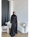 Hen - Volan Saten Elbise - Siyah
