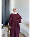 Hew - Lumira Abaya Pantolonlu Takım - Bordo