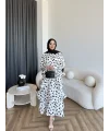 Hew - Ponpon Saten Kat Kat Elbise - Beyaz