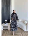 Hew - Ponpon Saten Kat Kat Elbise - Siyah