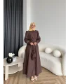 Hot - Elban Bel Detay Elbise - Kahve