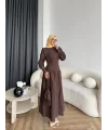 Hot - Elban Bel Detay Elbise - Kahve