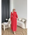 Hot - Elban Bel Detay Elbise - Kırmızı