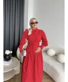 Hot - Elban Bel Detay Elbise - Kırmızı