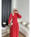 Hot - Elban Bel Detay Elbise - Kırmızı