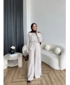 Hot - Saren Çizgili Takım - Bej